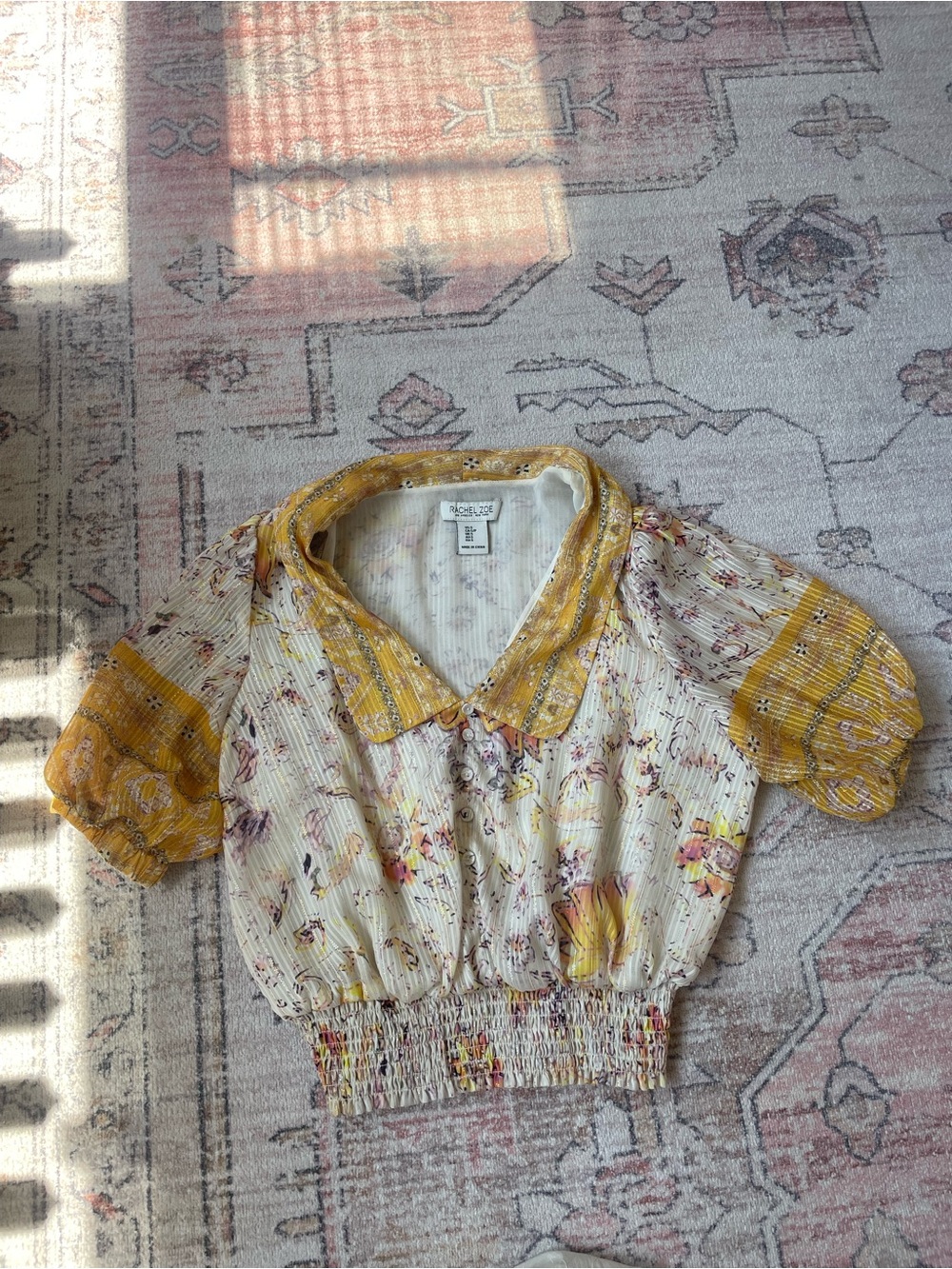 Rachel Zoe Boho Floral Puff Sleeve Blouse  Cottagecore Womens S